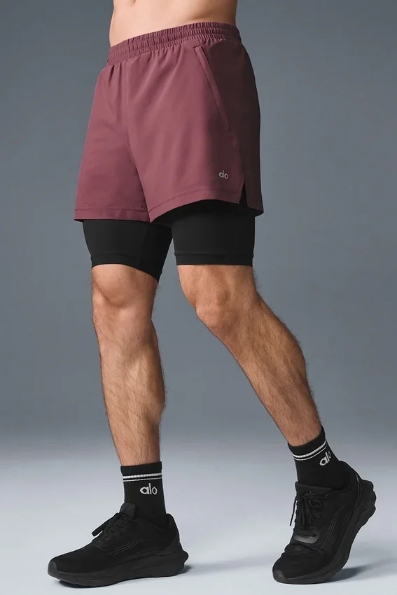 Pantalones cortos Revival 2 en 1 de 5" - Burdeos trufado/Negro