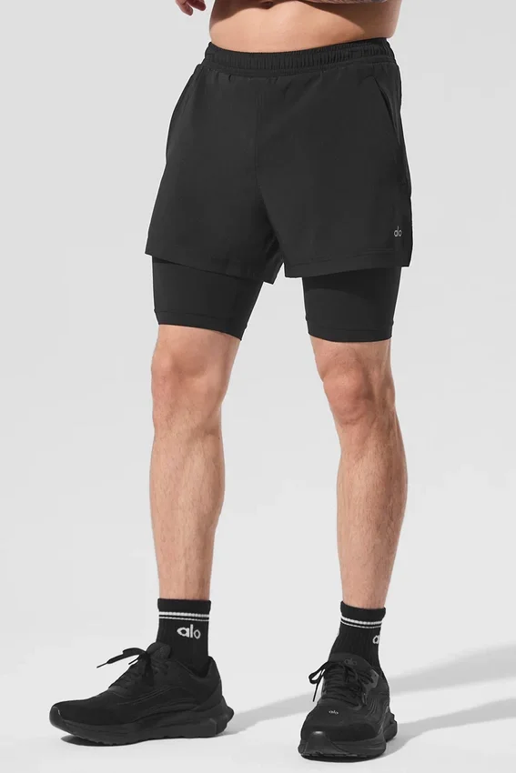 Pantalones cortos Revival 2 en 1 de 5" - Negro/Negro