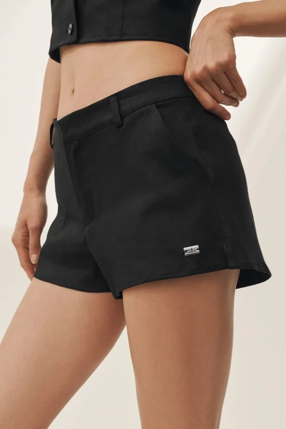 Pantalones cortos Riviera de talle bajo en mezcla de lino - Negro