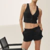 Pantalones cortos Riviera de talle bajo en mezcla de lino - Negro