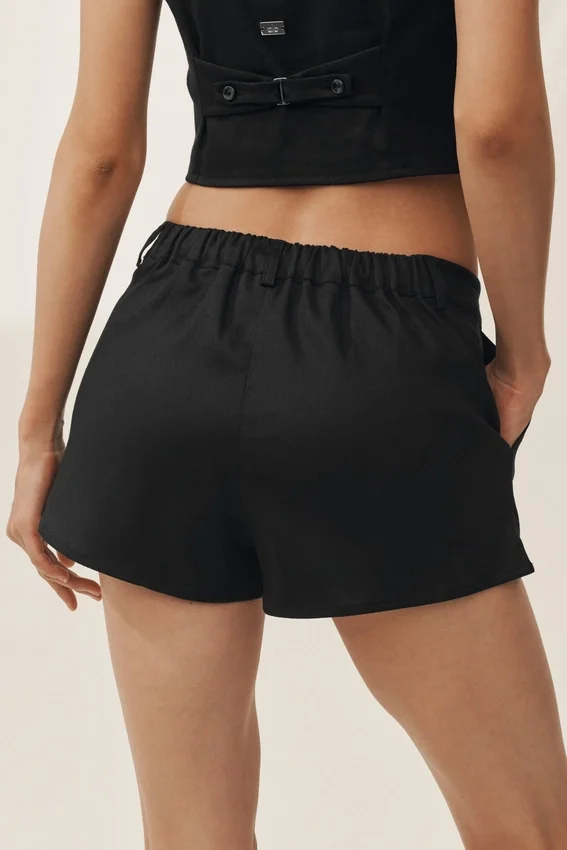 Pantalones cortos Riviera de talle bajo en mezcla de lino - Negro