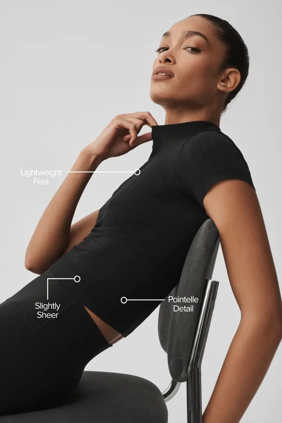 Pantalones cortos sin costuras con cuello alto tipo Pointelle - Negro