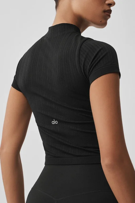 Pantalones cortos sin costuras con cuello alto tipo Pointelle - Negro