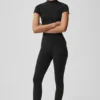 Pantalones cortos sin costuras con cuello alto tipo Pointelle - Negro