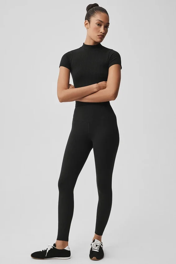 Pantalones cortos sin costuras con cuello alto tipo Pointelle - Negro