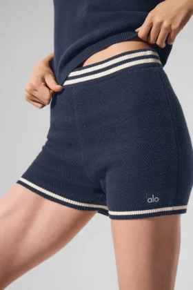Pantalones cortos «Tennis Club» de punto tipo jersé – Azul marino/Marfil