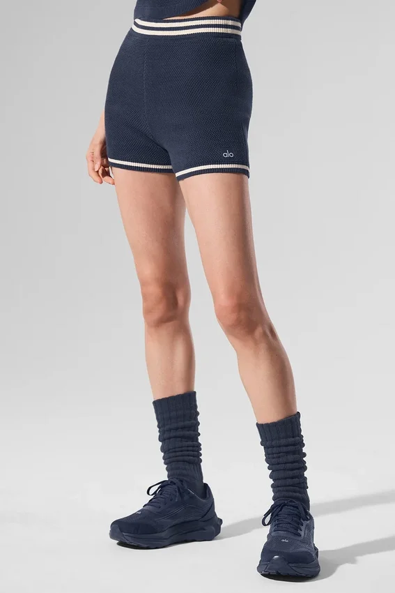 Pantalones cortos «Tennis Club» de punto tipo jersé - Azul marino/Marfil