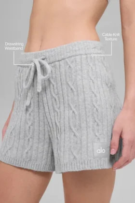 Pantalones cortos «Winter Bliss» de punto trenzado – Gris jaspeado deportivo