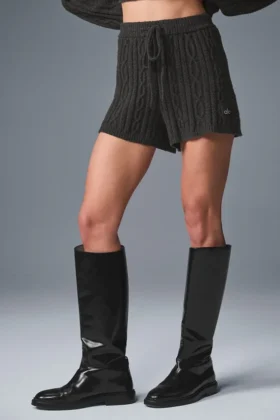 Pantalones cortos Winter Bliss de punto trenzado - Gris jaspeado oscuro