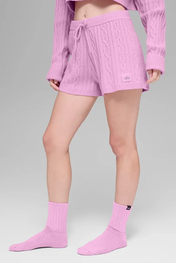 Pantalones cortos Winter Bliss de punto trenzado - Rosa corazón de caramelo