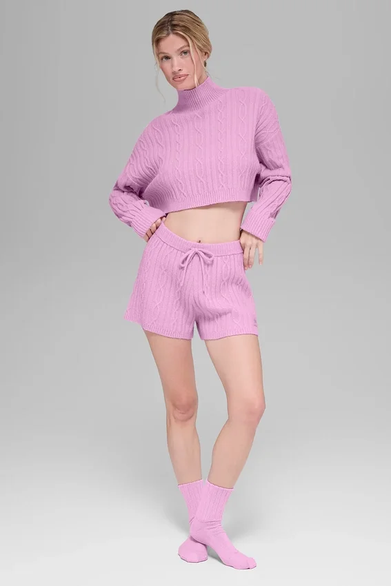 Pantalones cortos Winter Bliss de punto trenzado - Rosa corazón de caramelo
