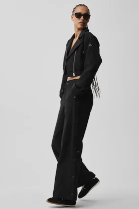 Pantalones Cosmopolitan de talle medio con botones a presión - Negro