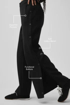 Pantalones Cosmopolitan de talle medio con botones a presión – Negro