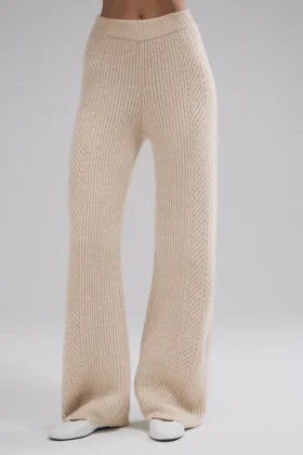 Pantalones de cachemira de pierna ancha Winter Magic - Birch Heather
