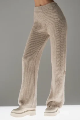 Pantalones de cachemira de pierna ancha Winter Magic — Flax Heather
