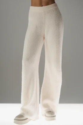 Pantalones de cachemira de pierna ancha «Winter Magic» - Marfil