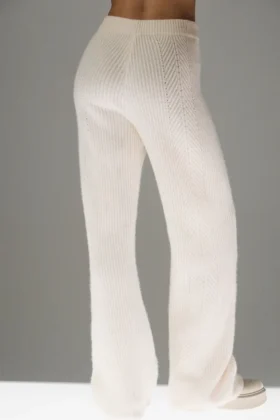 Pantalones de cachemira de pierna ancha «Winter Magic» – Marfil