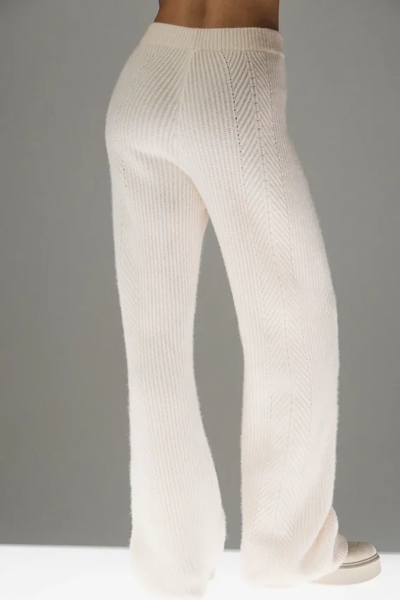 Pantalones de cachemira de pierna ancha «Winter Magic» - Marfil