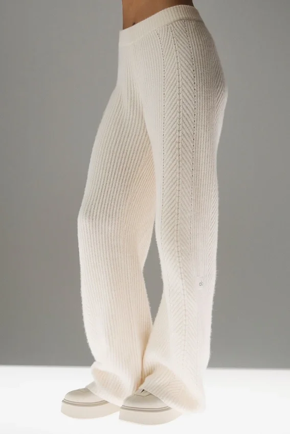 Pantalones de cachemira de pierna ancha «Winter Magic» - Marfil