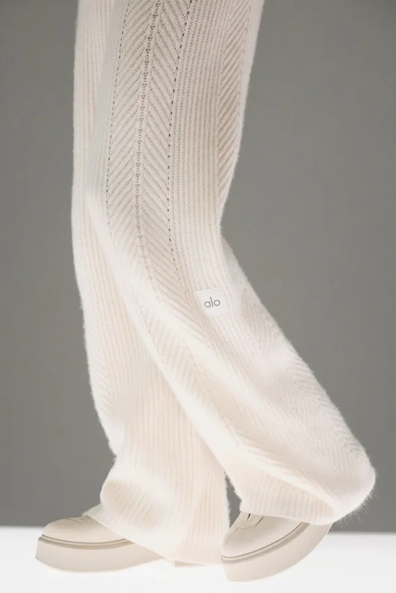Pantalones de cachemira de pierna ancha «Winter Magic» - Marfil