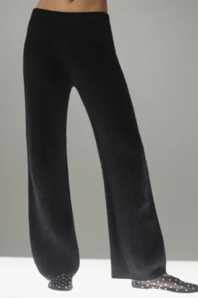 Pantalones de cachemira de pierna ancha Winter Magic - Negro