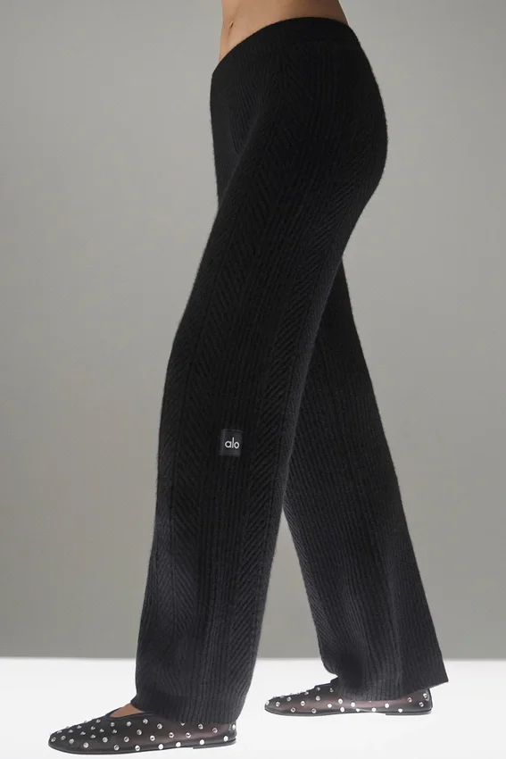 Pantalones de cachemira de pierna ancha Winter Magic - Negro