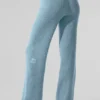 Pantalones de cachemira de tejido tipo waffle, High-Waist y tacto suave - Azul celeste jaspeado