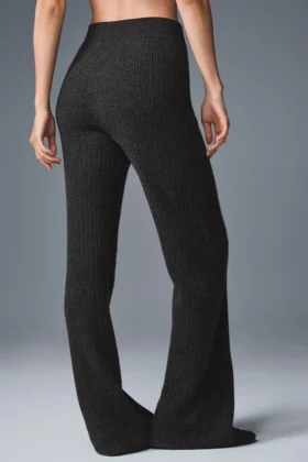 Pantalones de cachemira High-Waist con tejido tipo waffle mullido – Gris oscuro jaspeado
