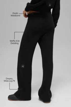 Pantalones de cachemira High-Waist con tejido tipo waffle — Negro