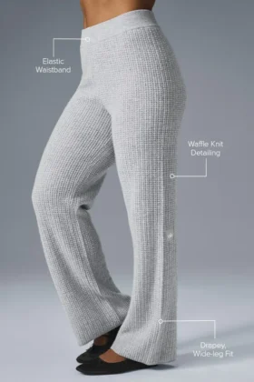 Pantalones de cachemira High-Waist con tejido tipo waffle y tacto suave – Gris jaspeado deportivo