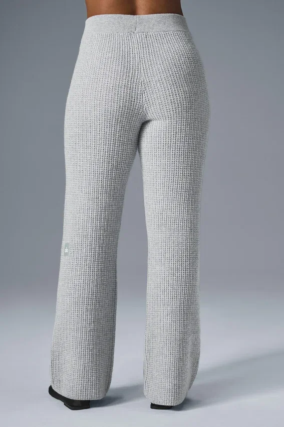 Pantalones de cachemira High-Waist con tejido tipo waffle y tacto suave - Gris jaspeado deportivo