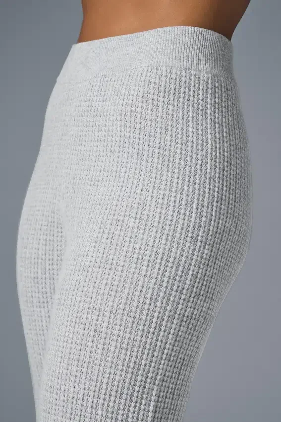 Pantalones de cachemira High-Waist con tejido tipo waffle y tacto suave - Gris jaspeado deportivo