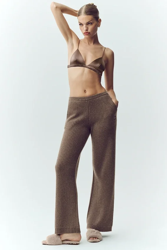 Pantalones de cachemira High-Waist Northstar de pierna recta - Alpine Cocoa Heather