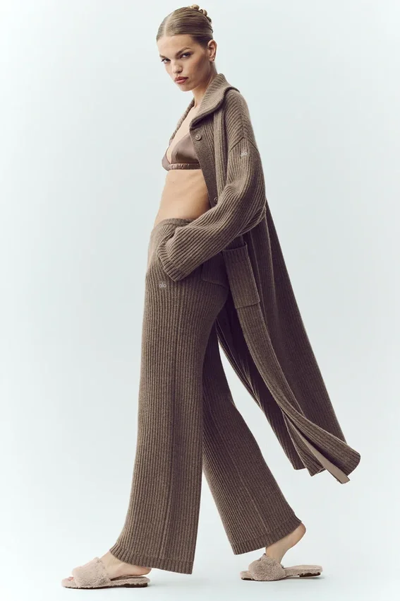 Pantalones de cachemira High-Waist Northstar de pierna recta - Alpine Cocoa Heather