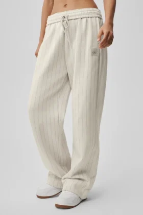 Pantalones de chándal de pierna recta con rayas finas - Rayas finas color hueso