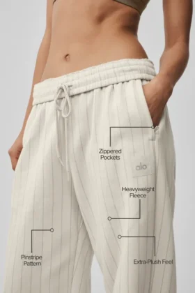 Pantalones de chándal de pierna recta con rayas finas – Rayas finas color hueso