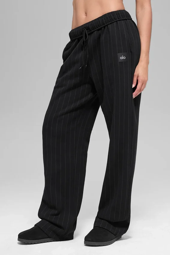 Pantalones de chándal de pierna recta con rayas finas - Rayas finas negras