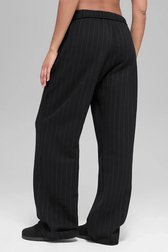 Pantalones de chándal de pierna recta con rayas finas - Rayas finas negras