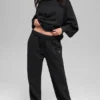 Pantalones de chándal de pierna recta con rayas finas - Rayas finas negras