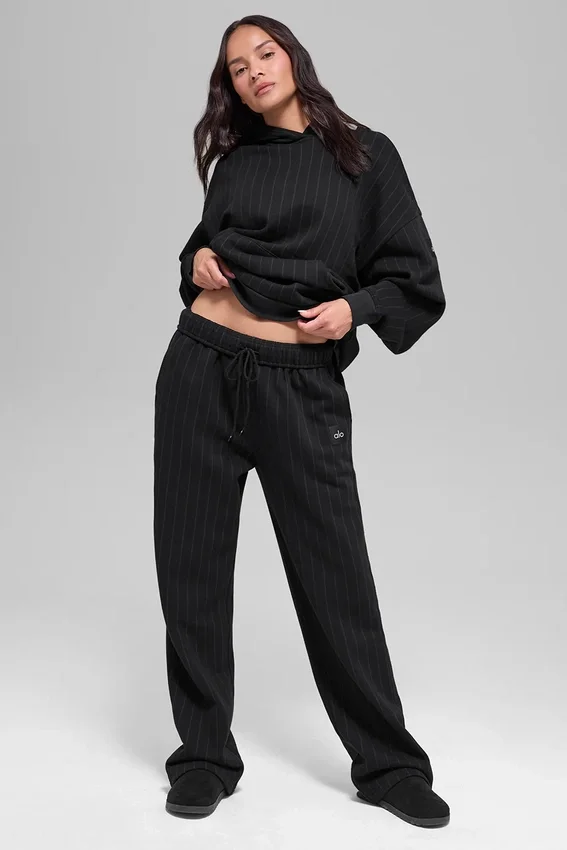 Pantalones de chándal de pierna recta con rayas finas - Rayas finas negras