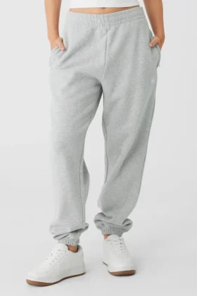 Pantalones de chándal Renown de peso pesado con dobladillo – Gris jaspeado deportivo