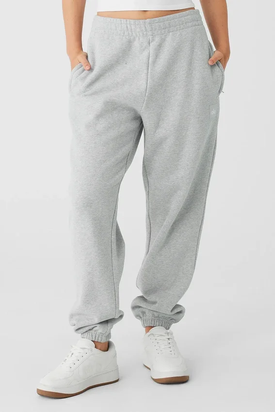 Pantalones de chándal Renown de peso pesado con dobladillo – Gris jaspeado deportivo