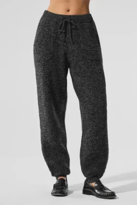 Pantalones de jerséu veteados - Negro veteado