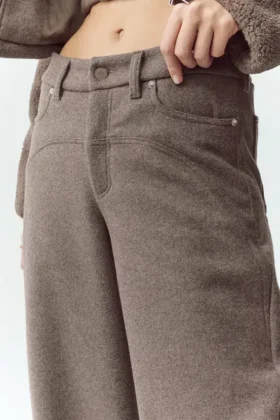 Pantalones de pierna ancha Nightcap de mezcla de lana – Cacao alpino jaspeado