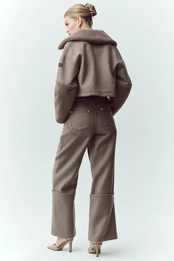 Pantalones de pierna ancha Nightcap de mezcla de lana – Cacao alpino jaspeado