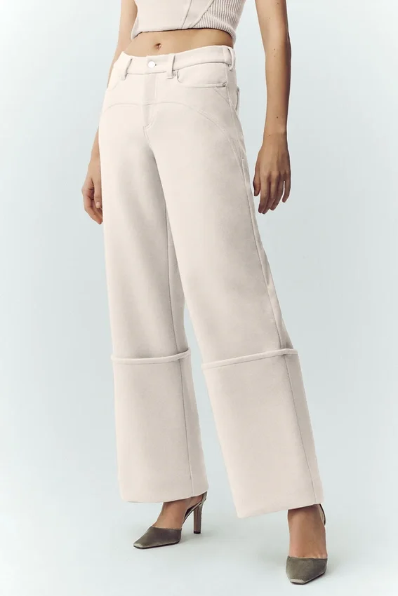 Pantalones de pierna ancha Nightcap de mezcla de lana - Café con leche