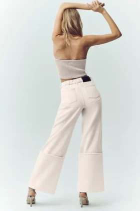 Pantalones de pierna ancha Nightcap de mezcla de lana – Café con leche