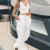 Pantalones de pierna ancha Riviera de mezcla de lino - Blanco