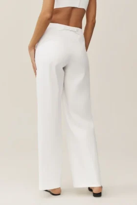 Pantalones de pierna ancha Riviera de mezcla de lino – Blanco