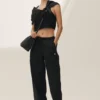 Pantalones de pierna ancha Riviera de mezcla de lino - Negro